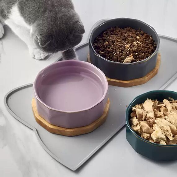 Napfunterlage Silikon Katzen und Kleine Hunde, wasserdichte Haustier Futtermatten rutschfeste Katzennapf Unterlage (Dunkel Grau)