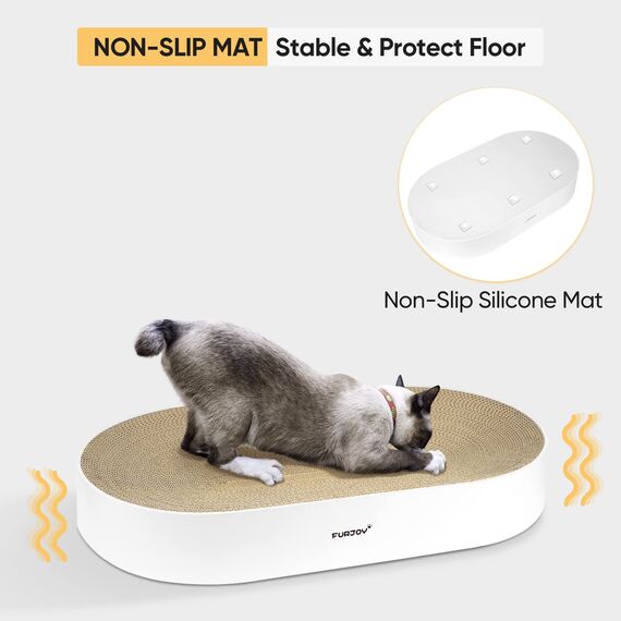 Furjoy Katzen Kratzbrett, 63 x 35 x 10 cm, Ovale Kratzmöbel, Kratzmatte, Lounge, Kratzschale für Katzen mit Katzenminze [ Home Clean Design mit Kratzbox]