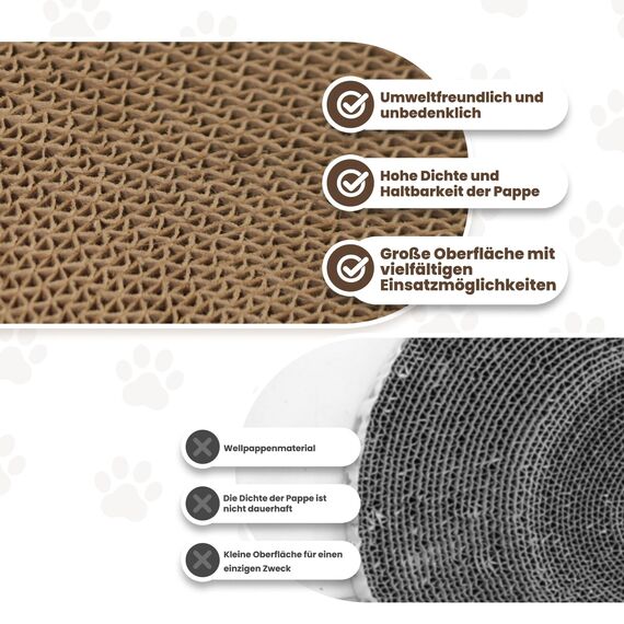 PetRhein Zen Paw Kratzbrett Katzenbett 63x35 cm Natur - Ergonomische Kratzmöbel aus Recyceltem Karton, Wasserfeste Basis, Braun