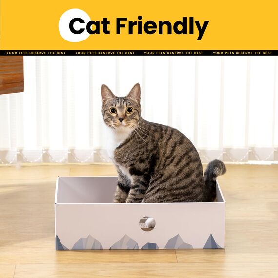 Conlun 5er-Pack Katzenkratzbox mit Katzenkratzpad, Großes Beidseitiges Design, Interaktive Öffnungen, Sauber & Langlebig, Kratzpappe für Katzen, Möbelschutz (Groß, Weiß)