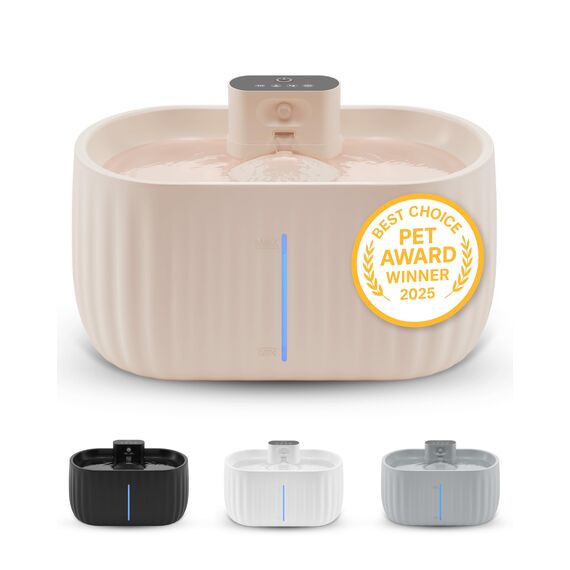 Pretty Paw Katzenbrunnen Kabellos mit Bewegungsmelder - Trinkbrunnen für Katze mit 45 Tagen Akku - Wasserbrunnen für Katzen mit Filter & 3 Liter Wassertank - Aqua Sense (Beige)