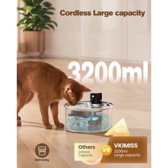 Trinkbrunnen für Katze Kabellos Katzen Wasserbrunnen: Katzentrinkbrunnen - Trinkbrunnen für Katzen mit Sensor - 3.2L Katzenbrunnen Edelstahl mit Bewegungsmelder - mit 6 Kohlefilters + 3 Schwämmes