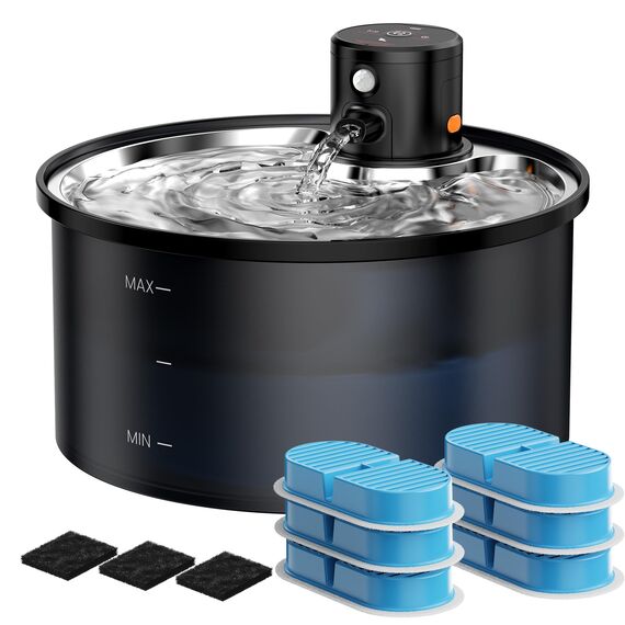 Trinkbrunnen für Katze Kabellos Katzen Wasserbrunnen: Katzentrinkbrunnen - Trinkbrunnen für Katzen mit Sensor - 3.2L Katzenbrunnen Edelstahl mit Bewegungsmelder - mit 6 Kohlefilters + 3 Schwämmes