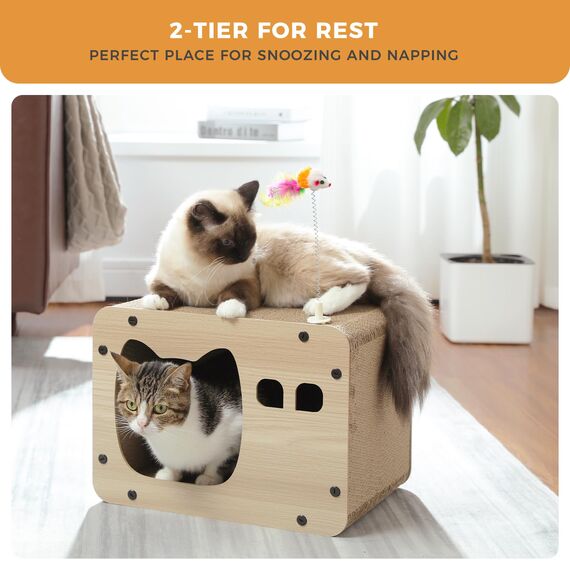 PETEPELA Kratzpappe für Katzen,Kratzpad Kratz,Wellpappe Kratzbrett, Kratzmöbel mit Spielzeug, Kratzmatte für Indoor-Katzen als Möbelschutz