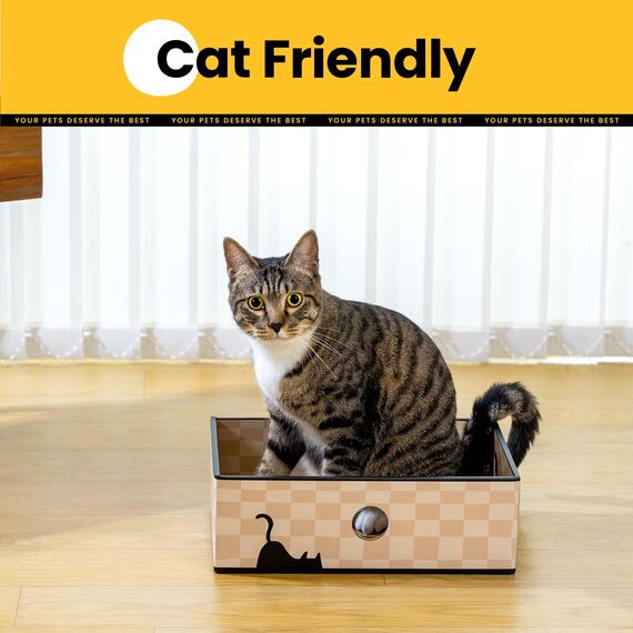 Conlun 5er-Pack Kratzbrett Katze mit Box, Beidseitige Kratzpappe für Katzen, Interaktive Öffnungen, Möbel-Schutz, Langlebig & Stabil (Mittel, Kariert)