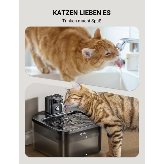 DownyPaws Katzenbrunnen Kabellos, Batteriebetriebener Trinkbrunnen für Katze mit Bewegungsmelder, 2.5L Katzentrinkbrunnen Leise Ohne Strom, Automatisch Wasserspender Katzen, Schwarz