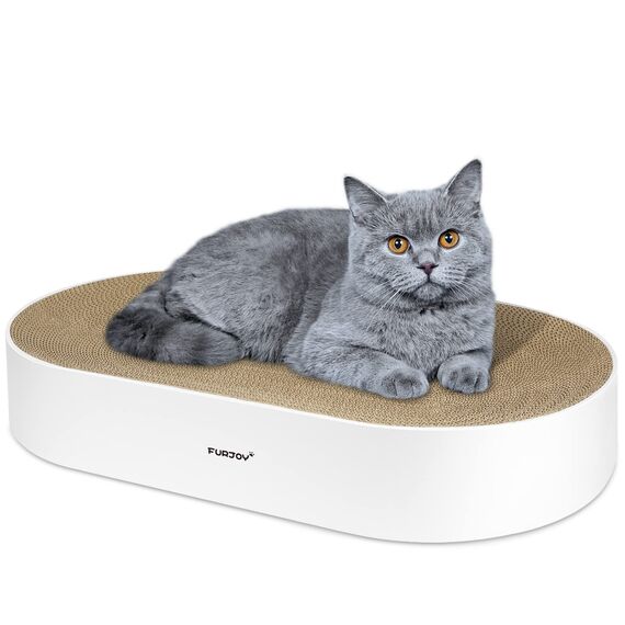 Furjoy Katzen Kratzbrett, 63 x 35 x 10 cm, Ovale Kratzmöbel, Kratzmatte, Lounge, Kratzschale für Katzen mit Katzenminze [ Home Clean Design mit Kratzbox]