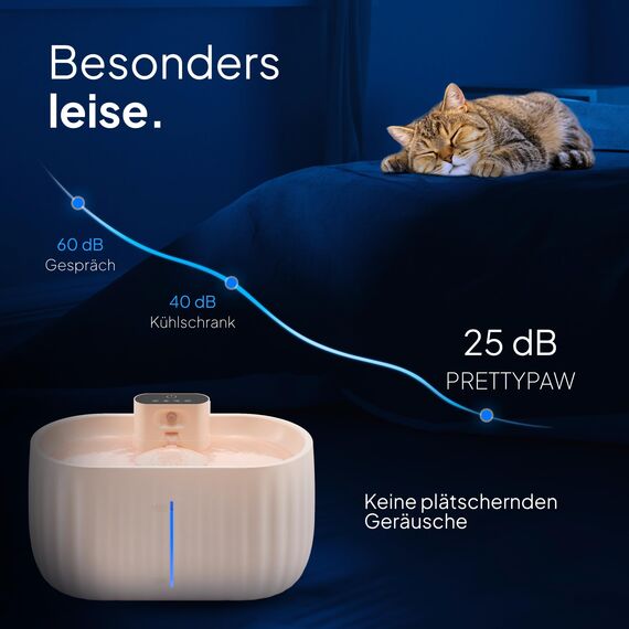 Pretty Paw Katzenbrunnen Kabellos mit Bewegungsmelder - Trinkbrunnen für Katze mit 45 Tagen Akku - Wasserbrunnen für Katzen mit Filter & 3 Liter Wassertank - Aqua Sense (Beige)