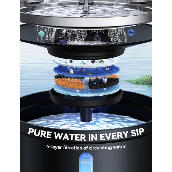 Katzenbrunnen Kabellos 3,5L-FEELNEEDY Trinkbrunnen für Katze mit Bewegungssensor-Batteriebetrieben Wasserbrunnen-4000 mAh Akkukapazität-304 Edelstahl Wasserschale-Pumpe Leise-mit 3 Filter-Schwarz