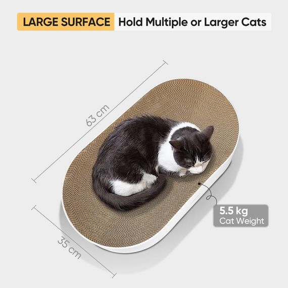 Furjoy Katzen Kratzbrett, 63 x 35 x 10 cm, Ovale Kratzmöbel, Kratzmatte, Lounge, Kratzschale für Katzen mit Katzenminze [ Home Clean Design mit Kratzbox]