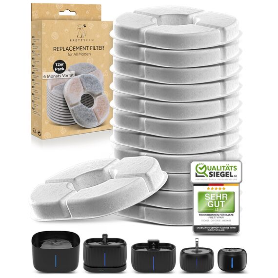 Pretty Paw Filter für Katzenbrunnen – Original Ersatzfilter für alle Pretty Paw Trinkbrunnen | 12er Pack = 6-Monats-Vorrat | Auch als günstiger Jahresvorrat erhältlich