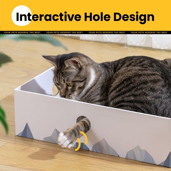 Conlun 5er-Pack Katzenkratzbox mit Katzenkratzpad, Großes Beidseitiges Design, Interaktive Öffnungen, Sauber & Langlebig, Kratzpappe für Katzen, Möbelschutz (Groß, Weiß)