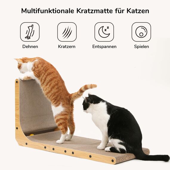 FUKUMARU Kratzbrett Katzen, 83 cm hohe L förmige Kratzpappe für Katzen, widerstandsfähig Katzenkratzbrett mit Ballspielzeug, Katzen Kratzmöbel aus hochwertiger Karton für Wand und Ecke, XXL