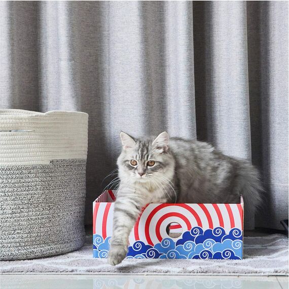Conlun 5er-Pack Katzenkratzbox mit Katzenkratzpad, Großes Beidseitiges Design, Interaktive Öffnungen, Sauber & Langlebig, Kratzpappe für Katzen, Möbelschutz (Groß, Rot)