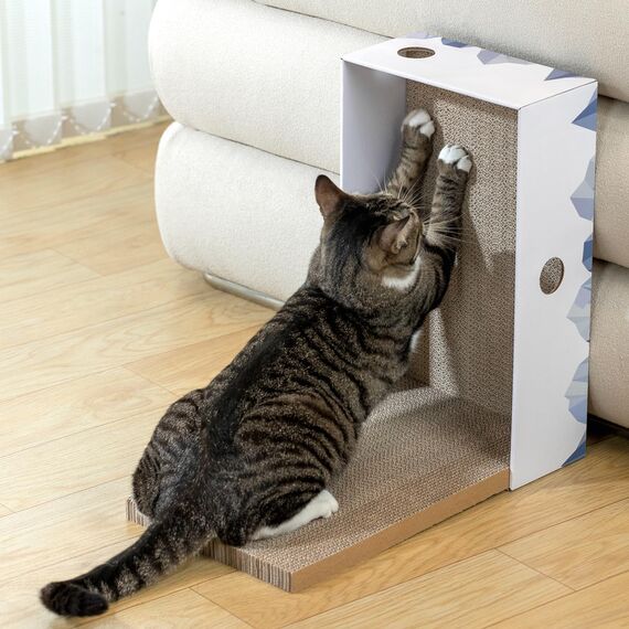 Conlun 5er-Pack Katzenkratzbox mit Katzenkratzpad, Großes Beidseitiges Design, Interaktive Öffnungen, Sauber & Langlebig, Kratzpappe für Katzen, Möbelschutz (Groß, Weiß)