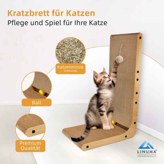 LINUMA® Kratzbrett 68cm hoch Kratzbretter Katze Katzenkratzbretter Kratzmöbel Kratzpappe für Katzen groß XXL Betten Decken & Möbel für Katzen Kratzmatte Katze