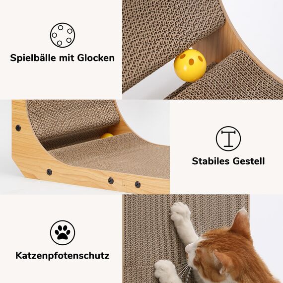 FUKUMARU Kratzbrett Katzen, 83 cm hohe L förmige Kratzpappe für Katzen, widerstandsfähig Katzenkratzbrett mit Ballspielzeug, Katzen Kratzmöbel aus hochwertiger Karton für Wand und Ecke, XXL