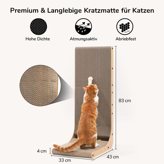 FUKUMARU Kratzbrett Katzen, 83 cm hohe L förmige Kratzpappe für Katzen, widerstandsfähig Katzenkratzbrett mit Ballspielzeug, Katzen Kratzmöbel aus hochwertiger Karton für Wand und Ecke, XXL