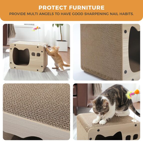 PETEPELA Kratzpappe für Katzen,Kratzpad Kratz,Wellpappe Kratzbrett, Kratzmöbel mit Spielzeug, Kratzmatte für Indoor-Katzen als Möbelschutz