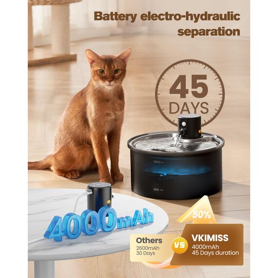 Trinkbrunnen für Katze Kabellos Katzen Wasserbrunnen: Katzentrinkbrunnen - Trinkbrunnen für Katzen mit Sensor - 3.2L Katzenbrunnen Edelstahl mit Bewegungsmelder - mit 6 Kohlefilters + 3 Schwämmes