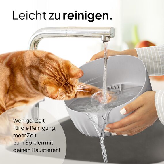 PrettyPaw Katzenbrunnen - Super leiser, BPA-freier 3L Trinkbrunnen für Katze mit LED und Aktivkohlefilter - Leicht zu reinigender Katzen Trinkbrunnen - Aqua Flow (Grau)