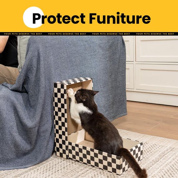 Conlun Katzenkratzbox mit 4 Kratzbretter Katze & 2 Separaten Katzen Kartons & 1 Katzenball, 2-in-1 Kratzpappe für Katzen zum Kratzen & Ausruhen, Katzenspielzeug Set