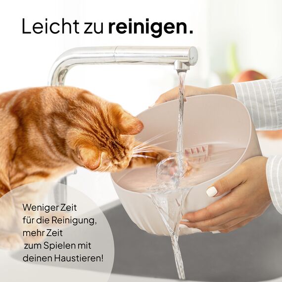PrettyPaw Katzenbrunnen - Super leiser, BPA-freier 3L Trinkbrunnen für Katze mit LED und Aktivkohlefilter - Leicht zu reinigender Katzen Trinkbrunnen - Aqua Flow (Beige)