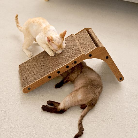 EHEYCIGA Kratzbrett Katze, 48 cm Hohe L Förmige Kratzpappe für Katzen, Hochdichtes Verschleißfestes Kratzmöbel mit Katzenspielzeug, Katzenkratzbrett für Wand und Ecke