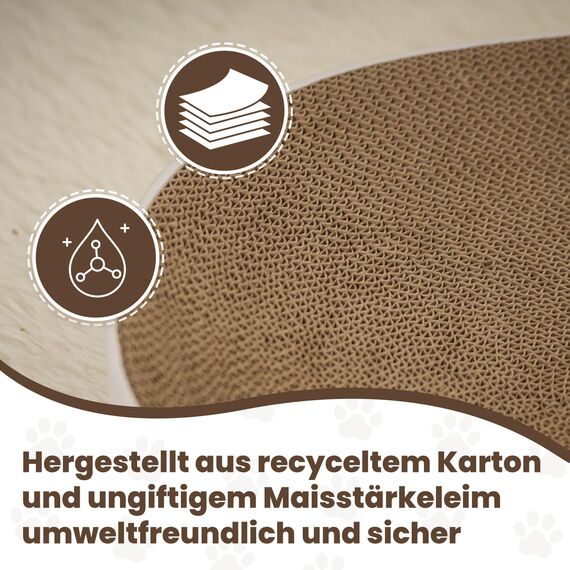 PetRhein Zen Paw Kratzbrett Katzenbett 63x35 cm Natur - Ergonomische Kratzmöbel aus Recyceltem Karton, Wasserfeste Basis, Braun