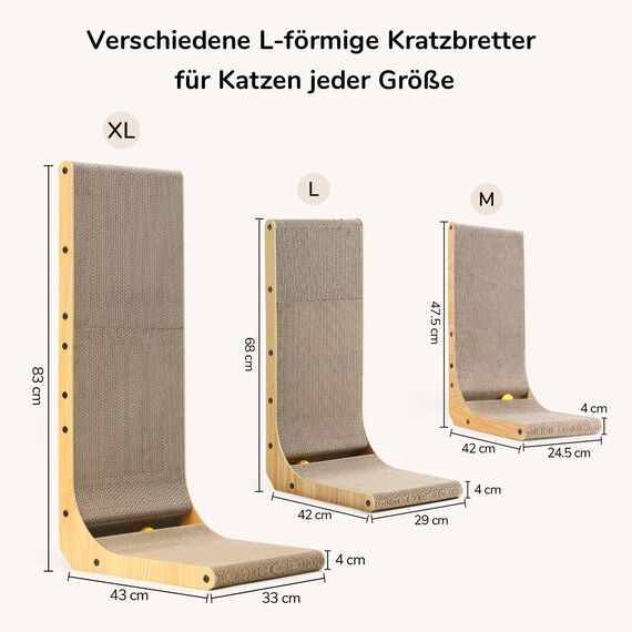 FUKUMARU Kratzbrett Katzen, 83 cm hohe L förmige Kratzpappe für Katzen, widerstandsfähig Katzenkratzbrett mit Ballspielzeug, Katzen Kratzmöbel aus hochwertiger Karton für Wand und Ecke, XXL
