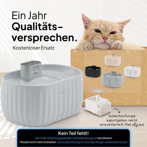 Pretty Paw Katzenbrunnen Kabellos mit Bewegungsmelder - Trinkbrunnen für Katze mit 45 Tagen Akku - Wasserbrunnen für Katzen mit Filter & 3 Liter Wassertank - Aqua Sense (Beige)