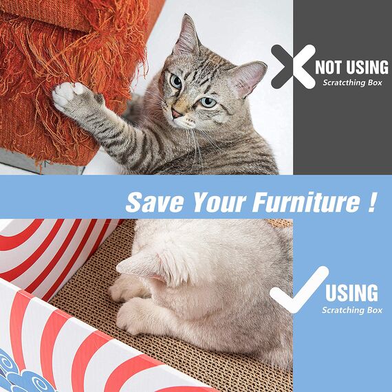 Conlun 5er-Pack Katzenkratzbox mit Katzenkratzpad, Großes Beidseitiges Design, Interaktive Öffnungen, Sauber & Langlebig, Kratzpappe für Katzen, Möbelschutz (Groß, Rot)