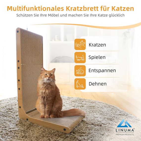 LINUMA® Kratzbrett 68cm hoch Kratzbretter Katze Katzenkratzbretter Kratzmöbel Kratzpappe für Katzen groß XXL Betten Decken & Möbel für Katzen Kratzmatte Katze