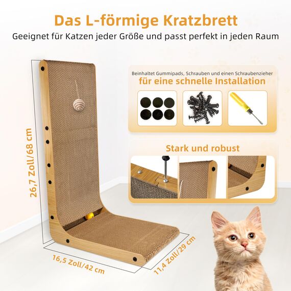 LINUMA® Kratzbrett 68cm hoch Kratzbretter Katze Katzenkratzbretter Kratzmöbel Kratzpappe für Katzen groß XXL Betten Decken & Möbel für Katzen Kratzmatte Katze