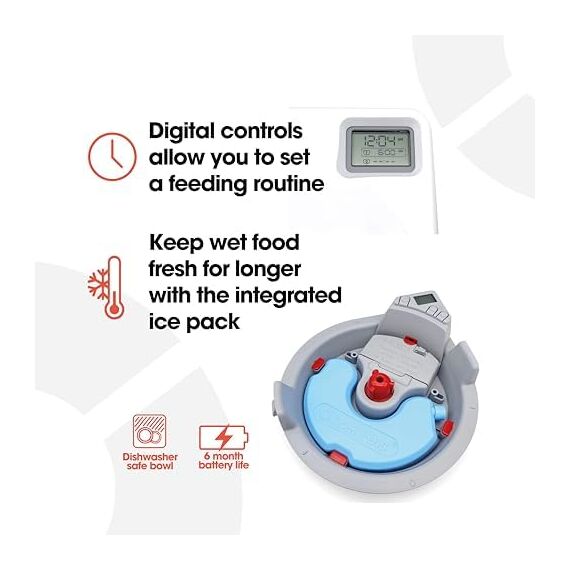 Cat Mate C300 Automatischer 3-Mahlzeiten-Futterautomat mit Digitalem Timer (366) – Für Katzen oder Kleine Hunde, Für Nass- und Trockenfutter, Mahlzeiten Bis zu 330 g Pro Stück, Weiß