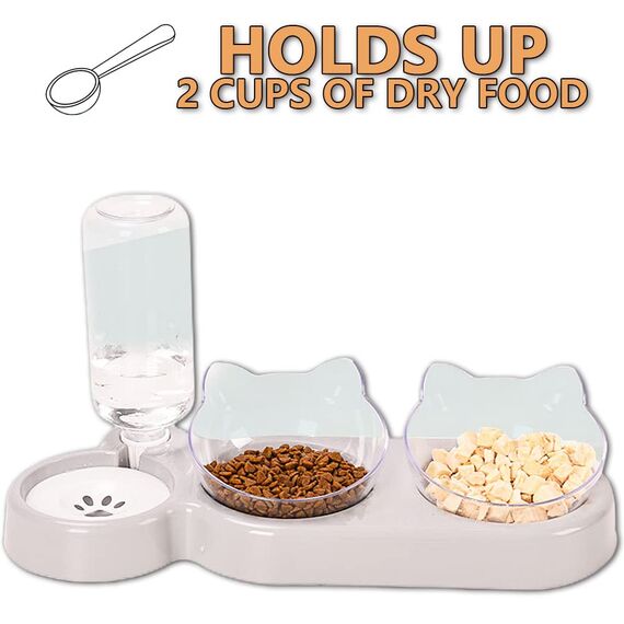 3-in-1 Katze Futternapf und Wassernapf Set, Katzennapf 3er Set, Doppel-Katzennäpfe mit Wasserspender für Haustiere, Futternapf und Wassernapf für Katzen und Kleine Hunde