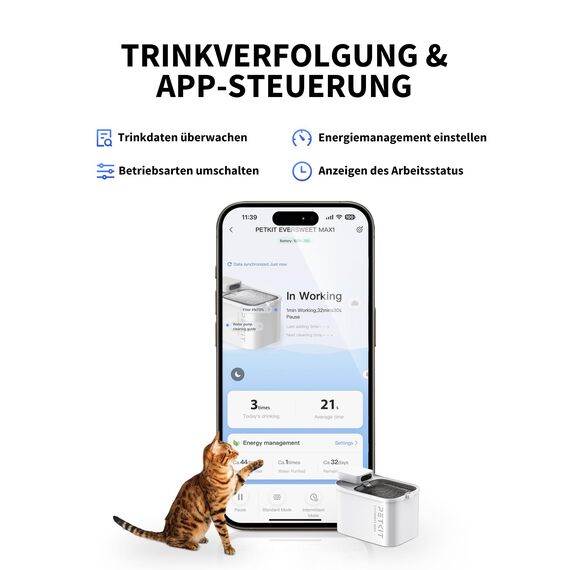 PETKIT Katzen Trinkbrunnen Kabellos, Hundewasserspender, 3L Katzen Hunde Wasserbrunnen, Intelligentes App-Steuerung,26dB Extrem Leiser,83 Tage Akkulaufzeit