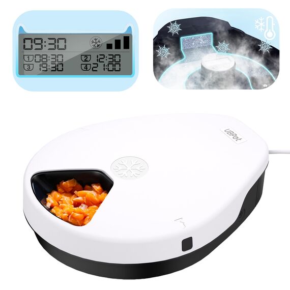 UBPET F10 Futterautomat Katze Nassfutter mit Kühlung, Halbleiter Kühlung, Timing-Funktion Futterautomat Katze, Quick Chills Soße Nassfutter Trockenfutter Katzen Futterautomaten, 5 Mahlzeit Katze Hund