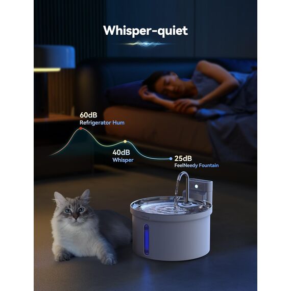FEELNEEDY 3,5L Katzenbrunnen Edelstahl Kabellos mit Sensor, Trinkbrunnen für Katze mit Akku 4000mAh Katzen Batteriebetrieben Wasserbrunnen Super Leise mit 3 Filter (Acrylnitril-Butadien-Styrol (ABS))