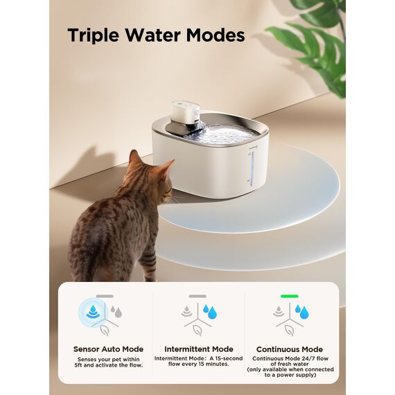 Katzenbrunnen Kabellos mit Bewegungsmelder Batteriebetrieb 4000mAh, FEELNEEDY 4L Trinkbrunnen Leise Bewegungssensor für Katze und Kleine Hunde, Wasserwanne aus Edelstahl, 2 Filter