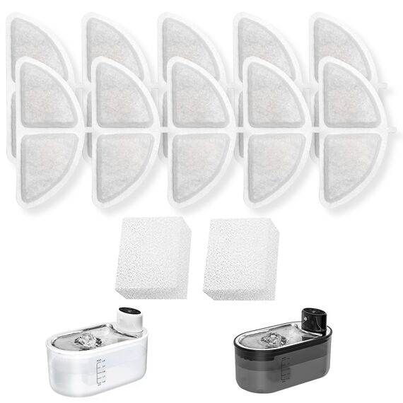 Filter für TOMXCUTE Batteriebetriebene Katzenbrunnen (Modell: P9), 10 Stück Ersatzfilter und 2 Vorfilterschwämme