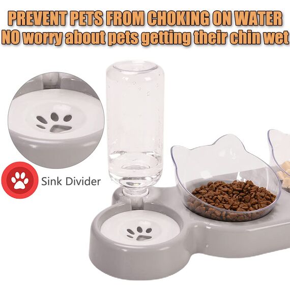 3-in-1 Katze Futternapf und Wassernapf Set, Katzennapf 3er Set, Doppel-Katzennäpfe mit Wasserspender für Haustiere, Futternapf und Wassernapf für Katzen und Kleine Hunde
