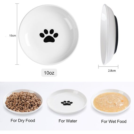 Auauraintt 3 Stück Katzennapf Keramik, mit Rutschfestem Gummiboden, Anti Whisker Fatigue Katzengeschirr Set, Flacher breiter Futter- und Wassernapf für Kätzchen,für Katzen und Kleintiere
