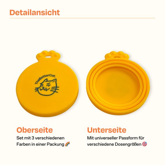 The Better Cat Tierfutter-Dosendeckel, 3er-Set Universal-Silikon-Dosendeckel für Tierfutterdosen, BPA-frei, spülmaschinengeeignet. Deckel für Dosen für Katzen