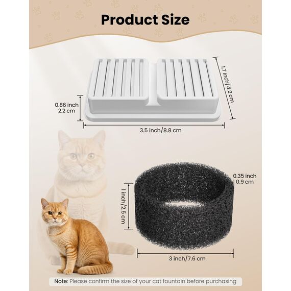 PawPoll Filter für Katzenbrunnen, 6 Stück Filter + 6 Stück Schaumstofffilter für Trinkbrunnen für Katze