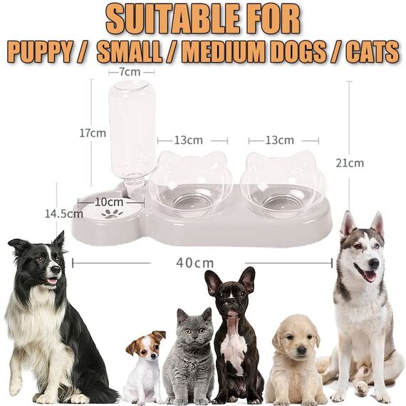 3-in-1 Katze Futternapf und Wassernapf Set, Katzennapf 3er Set, Doppel-Katzennäpfe mit Wasserspender für Haustiere, Futternapf und Wassernapf für Katzen und Kleine Hunde