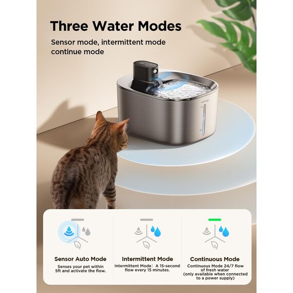 Trinkbrunnen für Katze Edelstahl Kabellos mit Sensor FEELNEEDY 4L Katzenbrunnen Ohne Strom mit Bewegungsmelder und Akku 4000mAh, Wasserbrunnen für Katzen Batteriebetrieben mit 2 Filter