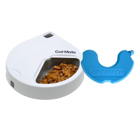 Cat Mate C300 Automatischer 3-Mahlzeiten-Futterautomat mit Digitalem Timer (366) – Für Katzen oder Kleine Hunde, Für Nass- und Trockenfutter, Mahlzeiten Bis zu 330 g Pro Stück, Weiß