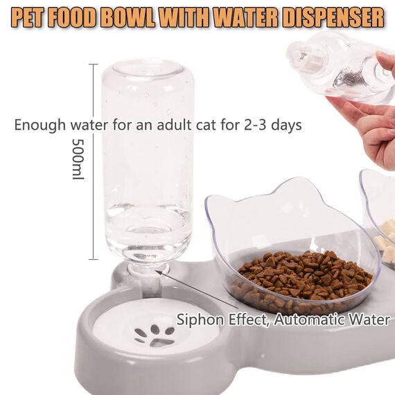 3-in-1 Katze Futternapf und Wassernapf Set, Katzennapf 3er Set, Doppel-Katzennäpfe mit Wasserspender für Haustiere, Futternapf und Wassernapf für Katzen und Kleine Hunde