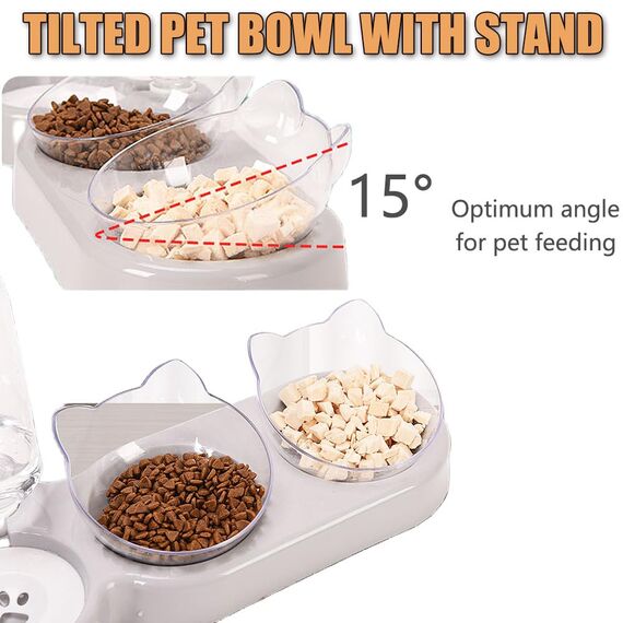3-in-1 Katze Futternapf und Wassernapf Set, Katzennapf 3er Set, Doppel-Katzennäpfe mit Wasserspender für Haustiere, Futternapf und Wassernapf für Katzen und Kleine Hunde
